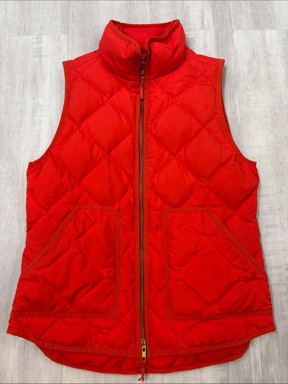 J. Crew Red/Dark Orange Quilted Puffer Vest with Stand Collar Full Zip XSmall